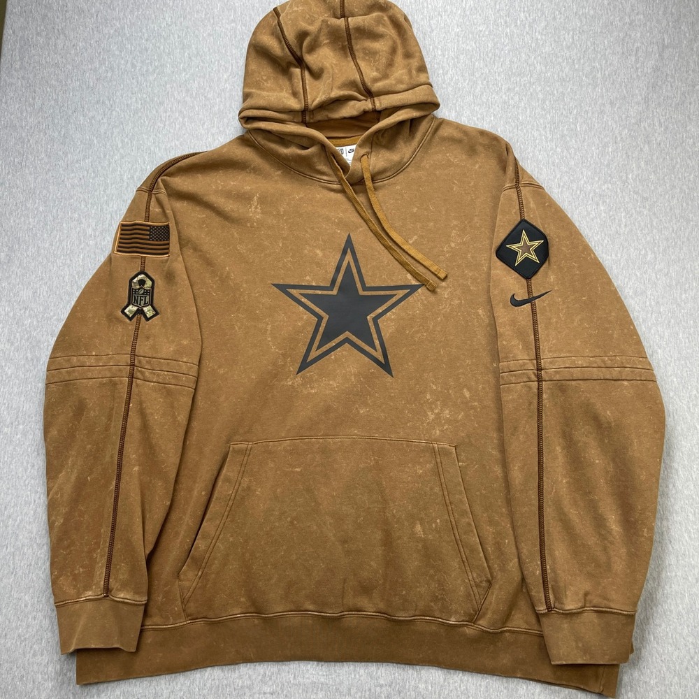 Nike Dallas Cowboys Salute To Service Hoodie Mens 4XL Brown Acid Wash Fleece EUC